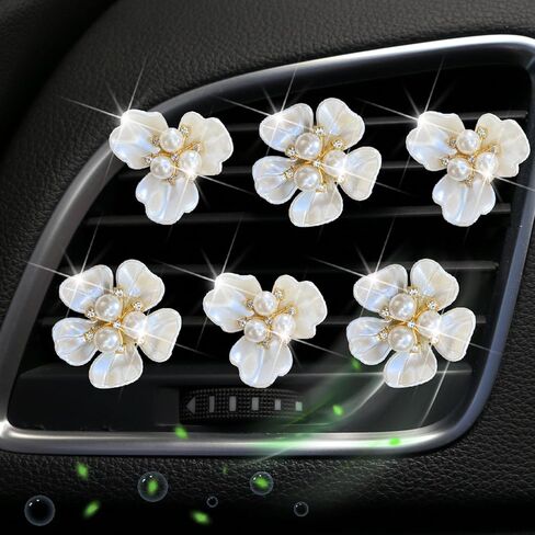 6 Pcs White Seashell Daisy Flower Air Vent Clip Accessories Air Conditioning Outlet Clip Car Air Freshener Dashboard Accessories Charm Car Inter Decor Cute Interior Accessories for Women,Beach Decor in Saudi Arabia