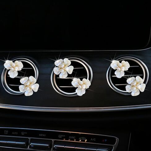 6 Pcs White Seashell Daisy Flower Air Vent Clip Accessories Air Conditioning Outlet Clip Car Air Freshener Dashboard Accessories Charm Car Inter Decor Cute Interior Accessories for Women,Beach Decor in Saudi Arabia
