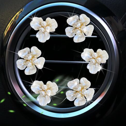 6 Pcs White Seashell Daisy Flower Air Vent Clip Accessories Air Conditioning Outlet Clip Car Air Freshener Dashboard Accessories Charm Car Inter Decor Cute Interior Accessories for Women,Beach Decor in Saudi Arabia