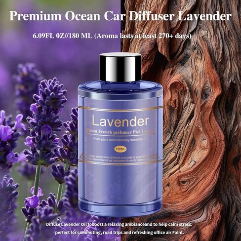 إعادة تعبئة معطر هواء السيارة للرجال والنساء، 6.09 أونصة سائلة / 180 مل - 9 أشهر برائحة زيت اللافندر العطري، زيت عطري مصنوع من مستخلصات نباتية طبيعية، متوافق مع أجهزة توزيع روائح السيارة للمنزل/المكتب in Kuwait