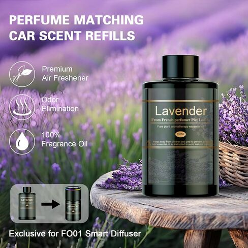 إعادة تعبئة معطر هواء السيارة للرجال والنساء، 6.09 أونصة سائلة / 180 مل - 9 أشهر برائحة زيت اللافندر العطري، زيت عطري مصنوع من مستخلصات نباتية طبيعية، متوافق مع أجهزة توزيع روائح السيارة للمنزل/المكتب in Kuwait