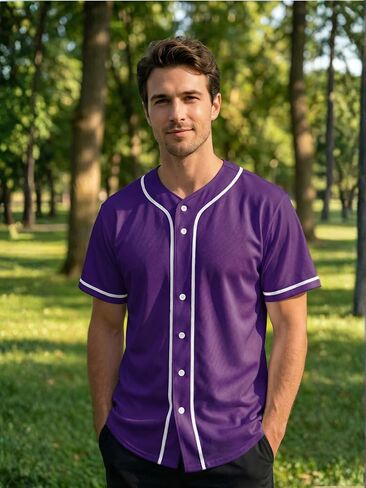 Solid Purple Baseball Jersey - College Club Team Uniform - Unique Colorful Button Up Athletic Shirt for Men Women in Saudi Arabia