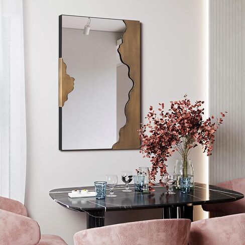 Empire Art Direct Antique Gold Edge Tear Rectangular Wall Mirror Featuring a Brushed Antique Gold Iron Frame with Unique Edge Tear Design Accent, Ready to Hang, Living Room, Bedroom & Office in Saudi Arabia