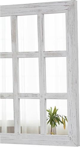Farmhouse Window Mirrors for Wall Decor 18 X 23 Inch, Distressed White Wood Frame Window Pane Mirror, Rustic Rectangle Mirror for Living Room Bedroom Entryway, Horizontal or Vertical in Saudi Arabia