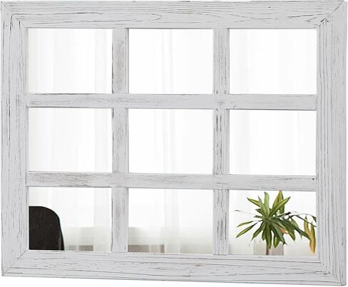 Farmhouse Window Mirrors for Wall Decor 18 X 23 Inch, Distressed White Wood Frame Window Pane Mirror, Rustic Rectangle Mirror for Living Room Bedroom Entryway, Horizontal or Vertical in Saudi Arabia