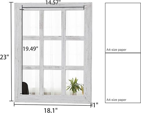 Farmhouse Window Mirrors for Wall Decor 18 X 23 Inch, Distressed White Wood Frame Window Pane Mirror, Rustic Rectangle Mirror for Living Room Bedroom Entryway, Horizontal or Vertical in Saudi Arabia
