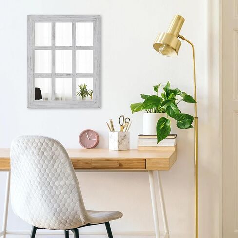 Farmhouse Window Mirrors for Wall Decor 18 X 23 Inch, Distressed White Wood Frame Window Pane Mirror, Rustic Rectangle Mirror for Living Room Bedroom Entryway, Horizontal or Vertical in Saudi Arabia