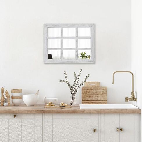 Farmhouse Window Mirrors for Wall Decor 18 X 23 Inch, Distressed White Wood Frame Window Pane Mirror, Rustic Rectangle Mirror for Living Room Bedroom Entryway, Horizontal or Vertical in Saudi Arabia