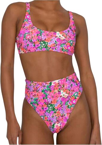 Women's 2 Piece Ditsy Floral Bikini Set Scoop Neck High Waisted Swimsuits in Saudi Arabia