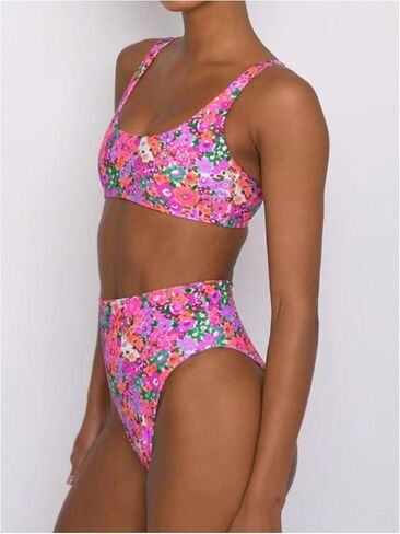 Women's 2 Piece Ditsy Floral Bikini Set Scoop Neck High Waisted Swimsuits in Saudi Arabia