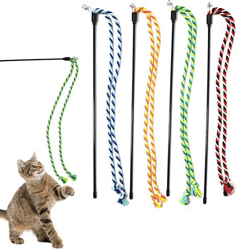 Cat Wands, 4 PCS Colorful Rope Cat Toys Interactive Cat Teaser Wands with Bell for All Breed Sizes in Kuwait