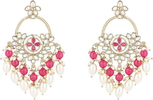 I Jewels Gold Plated Indian Wedding Bollywood Handcrafted Kundan Pearl Chandbali Dangle Earrings for Women (E3222Q) in Saudi Arabia