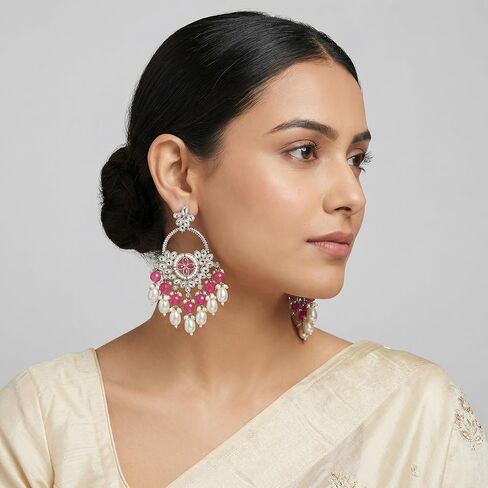 I Jewels Gold Plated Indian Wedding Bollywood Handcrafted Kundan Pearl Chandbali Dangle Earrings for Women (E3222Q) in Saudi Arabia