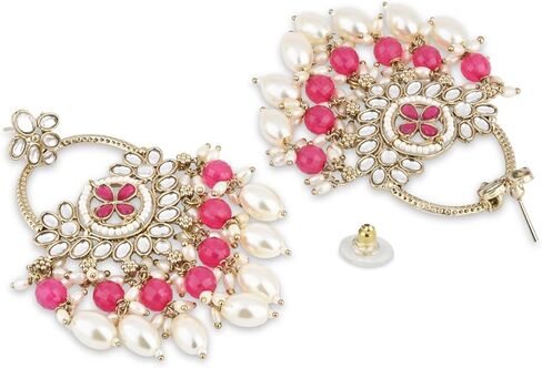 I Jewels Gold Plated Indian Wedding Bollywood Handcrafted Kundan Pearl Chandbali Dangle Earrings for Women (E3222Q) in Saudi Arabia
