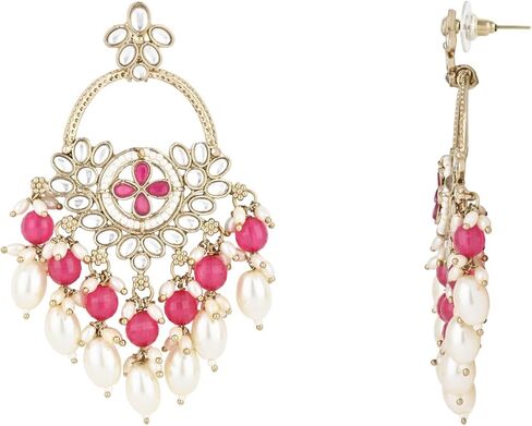 I Jewels Gold Plated Indian Wedding Bollywood Handcrafted Kundan Pearl Chandbali Dangle Earrings for Women (E3222Q) in Saudi Arabia