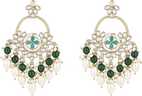 أقراط متدلية من I Jewels مطلية بالذهب الهندي لحفلات الزفاف الهندية مصنوعة يدويًا من لؤلؤ كوندان تشاندبالي للنساء (E3222G) in Saudi Arabia
