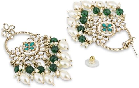أقراط متدلية من I Jewels مطلية بالذهب الهندي لحفلات الزفاف الهندية مصنوعة يدويًا من لؤلؤ كوندان تشاندبالي للنساء (E3222G) in Saudi Arabia