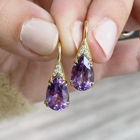 Charming Pear Purple Cubic Zirconia Hook Earrings Women Temperament Jewelry in Saudi Arabia