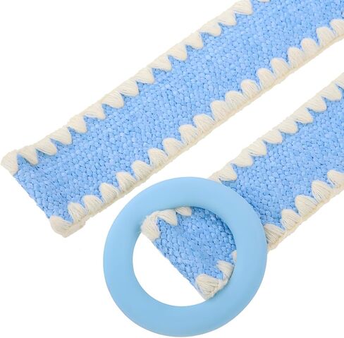 Women Straw Braided Elastic Belt Resin Buckle Ladies Waist Ornament Vegan Belt in Saudi Arabia