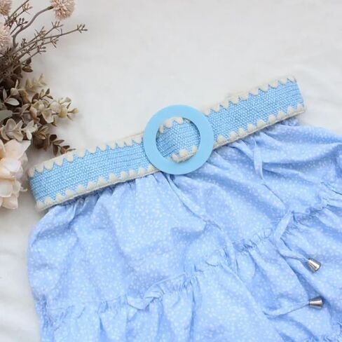 Women Straw Braided Elastic Belt Resin Buckle Ladies Waist Ornament Vegan Belt in Saudi Arabia