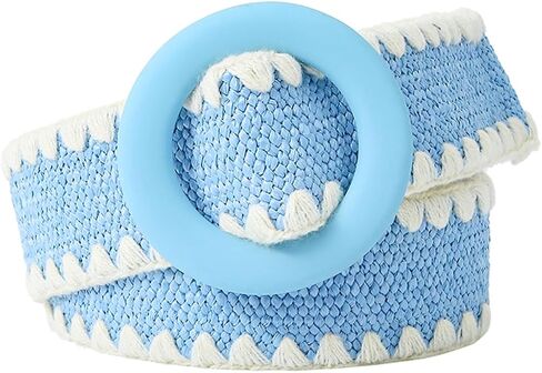 Women Straw Braided Elastic Belt Resin Buckle Ladies Waist Ornament Vegan Belt in Saudi Arabia