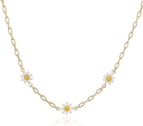 Cute Daisy Flower Choker Neacklace for Women 14k Gold Plated Dainty Enamel Sunflower Adjustable Chain Necklaces Hypoallergenic Fashion Jewelry for Her Bff in Saudi Arabia
