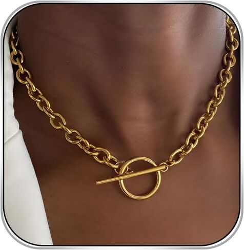 Gold Choker Necklace for Women Trendy Pearl Toggle Pendant Necklaces Chain Jewelry Paperclip Chains in Kuwait