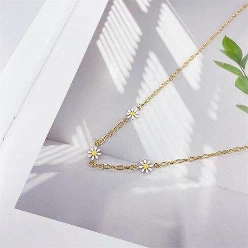 Cute Daisy Flower Choker Neacklace for Women 14k Gold Plated Dainty Enamel Sunflower Adjustable Chain Necklaces Hypoallergenic Fashion Jewelry for Her Bff in Saudi Arabia