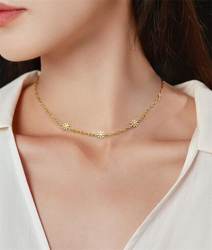 Cute Daisy Flower Choker Neacklace for Women 14k Gold Plated Dainty Enamel Sunflower Adjustable Chain Necklaces Hypoallergenic Fashion Jewelry for Her Bff in Saudi Arabia