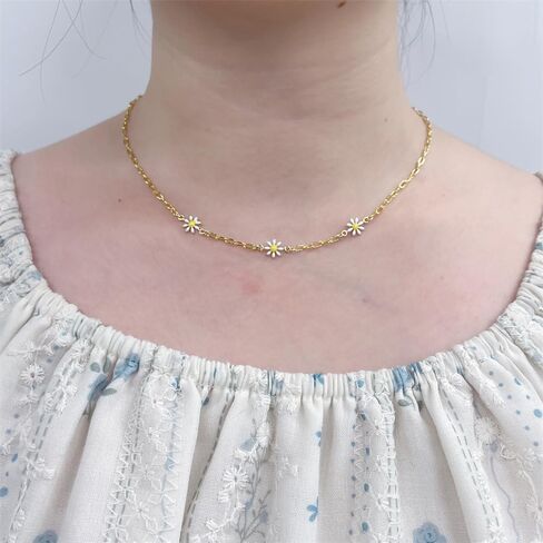 Cute Daisy Flower Choker Neacklace for Women 14k Gold Plated Dainty Enamel Sunflower Adjustable Chain Necklaces Hypoallergenic Fashion Jewelry for Her Bff in Saudi Arabia