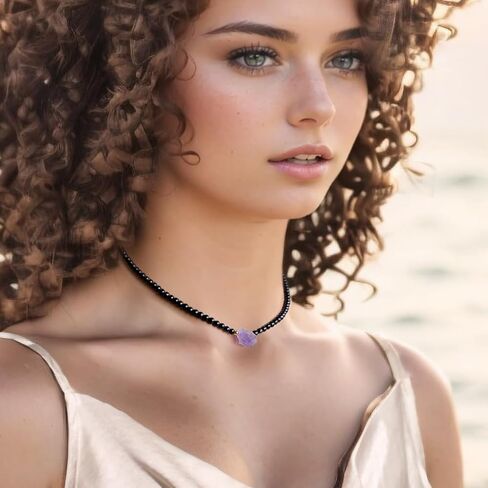 Simple Raw Amethyst Beaded Necklace Spiritual Protection Choker 4mm Gemstones and Crystals Necklaces for Women in Saudi Arabia