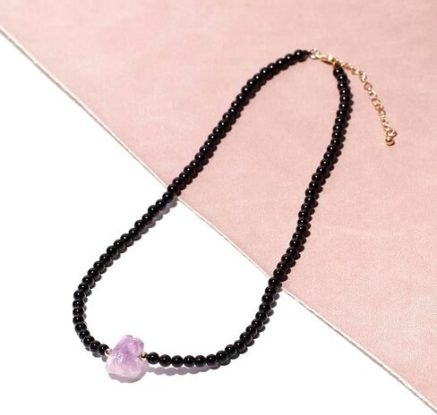 Simple Raw Amethyst Beaded Necklace Spiritual Protection Choker 4mm Gemstones and Crystals Necklaces for Women in Saudi Arabia