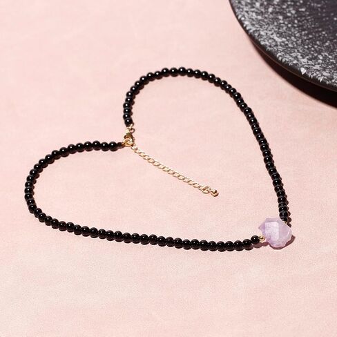 Simple Raw Amethyst Beaded Necklace Spiritual Protection Choker 4mm Gemstones and Crystals Necklaces for Women in Saudi Arabia