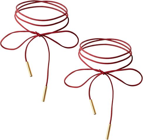 2 PCS Gothic-Bowknot Velvets Red Chokers Necklace Set for Women- Sexys Long Wrap Chokers Necklace with Gold Tube Pendant, Long Wrap Rope Collar Tie Neck Chain Party Neck Accessories in Kuwait