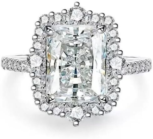 ENDLESSNESS & ETERNITY Half Eternity Emerald Cut Band Ring 14K White Gold Plated CZ Cubic Zirconia Engagement Ring in Kuwait