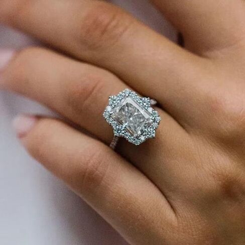 ENDLESSNESS & ETERNITY Half Eternity Emerald Cut Band Ring 14K White Gold Plated CZ Cubic Zirconia Engagement Ring in Kuwait