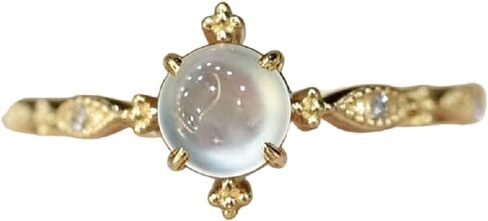 LMCIEZR 18k Yellow Gold Blue Moonstone Open Ring Ring Female Adjustable Light Luxury Setting Gemstone Oval Shape Opal Ring Solitaire Birthstone Ring Eternity Engagement Wedding Band Ring for Women in Kuwait