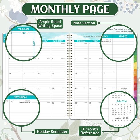 Teacher Planner 2026-2027 - Teacher Lesson Planner 2026-2027, 8.3" x 11", Jul.2026 - Jun.2027, Academic Planner, Weekly & Monthly Lesson Plan Book for Teachers with Back pocket, Colorful Tabs - Floral in Kuwait