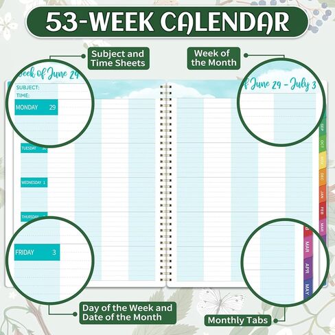 Teacher Planner 2026-2027 - Teacher Lesson Planner 2026-2027, 8.3" x 11", Jul.2026 - Jun.2027, Academic Planner, Weekly & Monthly Lesson Plan Book for Teachers with Back pocket, Colorful Tabs - Floral in Kuwait