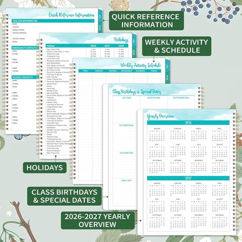 Teacher Planner 2026-2027 - Teacher Lesson Planner 2026-2027, 8.3" x 11", Jul.2026 - Jun.2027, Academic Planner, Weekly & Monthly Lesson Plan Book for Teachers with Back pocket, Colorful Tabs - Floral in Kuwait