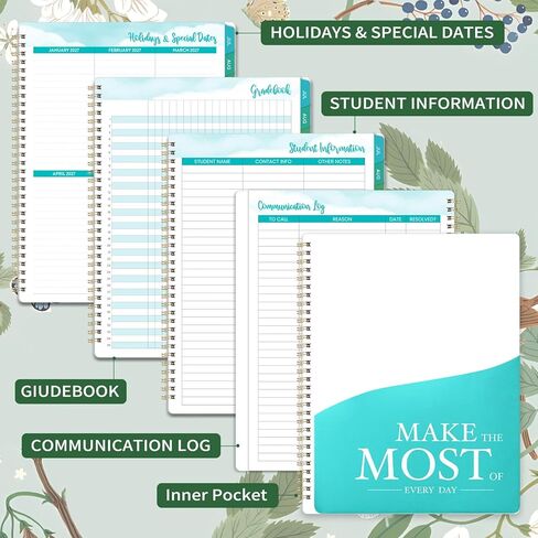 Teacher Planner 2026-2027 - Teacher Lesson Planner 2026-2027, 8.3" x 11", Jul.2026 - Jun.2027, Academic Planner, Weekly & Monthly Lesson Plan Book for Teachers with Back pocket, Colorful Tabs - Floral in Kuwait