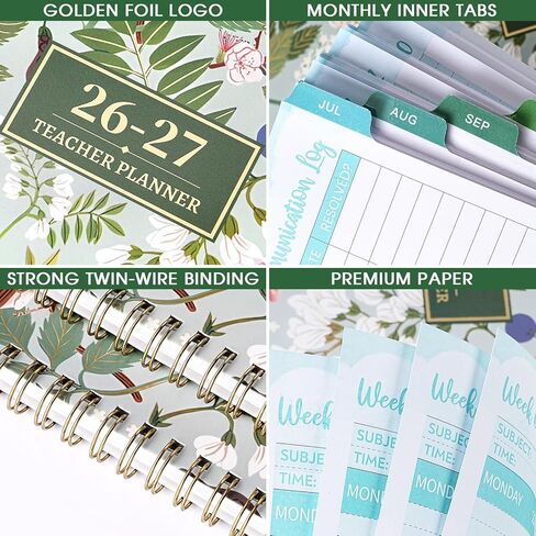 Teacher Planner 2026-2027 - Teacher Lesson Planner 2026-2027, 8.3" x 11", Jul.2026 - Jun.2027, Academic Planner, Weekly & Monthly Lesson Plan Book for Teachers with Back pocket, Colorful Tabs - Floral in Kuwait
