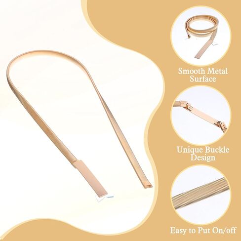 Gold Waist Belt for Women - Stretch Thin Metallic Chain Belt, Adjustable Dress Belt Accessory in Saudi Arabia