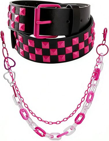 حزام مرصع من INSYOHO Y2K Punk Goth مع سلسلة سراويل الهيب هوب، حزام الخصر الجلدي الجمالي Emo Grunge Grunge Pyramid برشام، سلسلة بنطلون سلسلة مفاتيح ذات طبقات للنساء والرجال الجينز in Kuwait