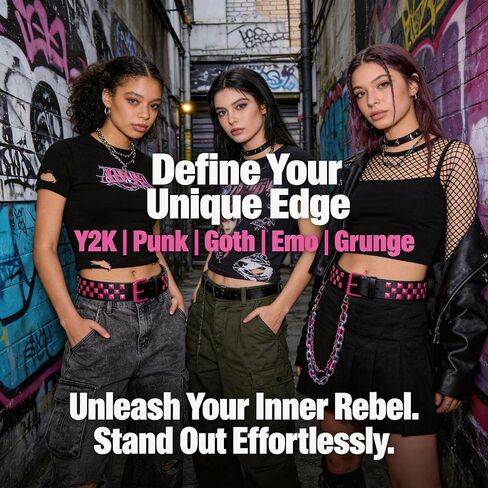 حزام مرصع من INSYOHO Y2K Punk Goth مع سلسلة سراويل الهيب هوب، حزام الخصر الجلدي الجمالي Emo Grunge Grunge Pyramid برشام، سلسلة بنطلون سلسلة مفاتيح ذات طبقات للنساء والرجال الجينز in Kuwait