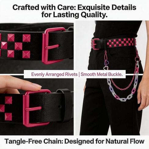 حزام مرصع من INSYOHO Y2K Punk Goth مع سلسلة سراويل الهيب هوب، حزام الخصر الجلدي الجمالي Emo Grunge Grunge Pyramid برشام، سلسلة بنطلون سلسلة مفاتيح ذات طبقات للنساء والرجال الجينز in Kuwait