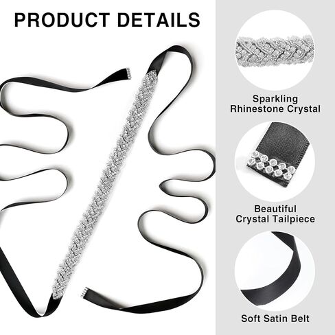 Plus Size Rhinestone Belt for Women, Sparkly Belt for Formal Dress, Fashion Bling Bridal Belts for Wedding Dress for Denim Skirt, Women's Accessories Decoration, Black in Kuwait