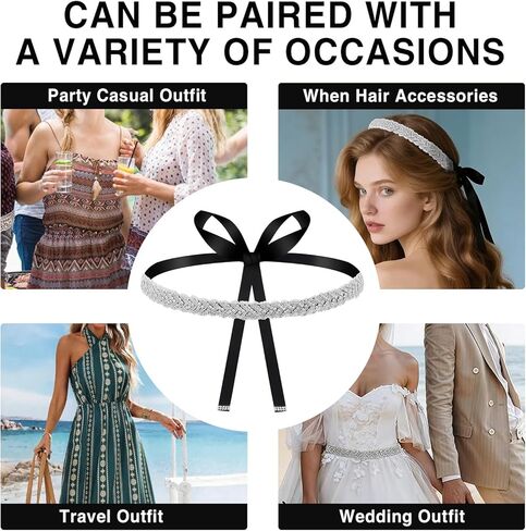 Plus Size Rhinestone Belt for Women, Sparkly Belt for Formal Dress, Fashion Bling Bridal Belts for Wedding Dress for Denim Skirt, Women's Accessories Decoration, Black in Kuwait