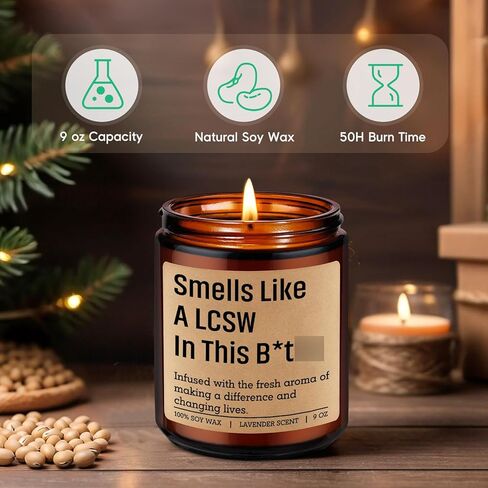 شمعة معطرة GSPY - هدايا LCSW، هدايا العاملين الاجتماعيين - شهر العمل الاجتماعي، التقدير، عيد الأم، عيد الميلاد، أفكار التخرج لـ LSW، LISW، LMSW، MSW Grad - ديكور مكتب LCSW مضحك للنساء والرجال in Saudi Arabia