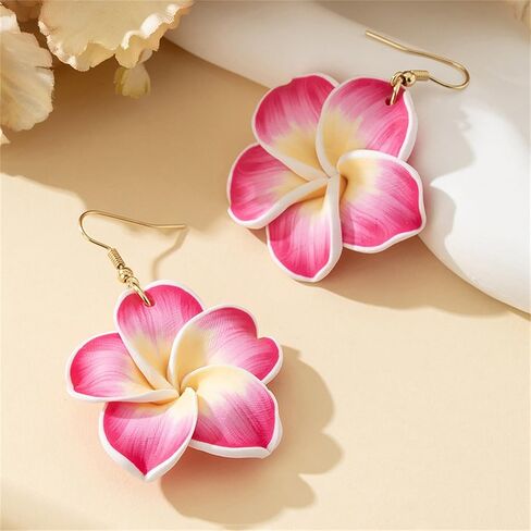 coadipress 6 Pairs Hawaiian Tropical Plumeria Rubra Drop Earrings for Women Bohemia Lovely Flower Luau Beach Dangle Earrings Summer Vacation Party Accessories Gifts in Saudi Arabia